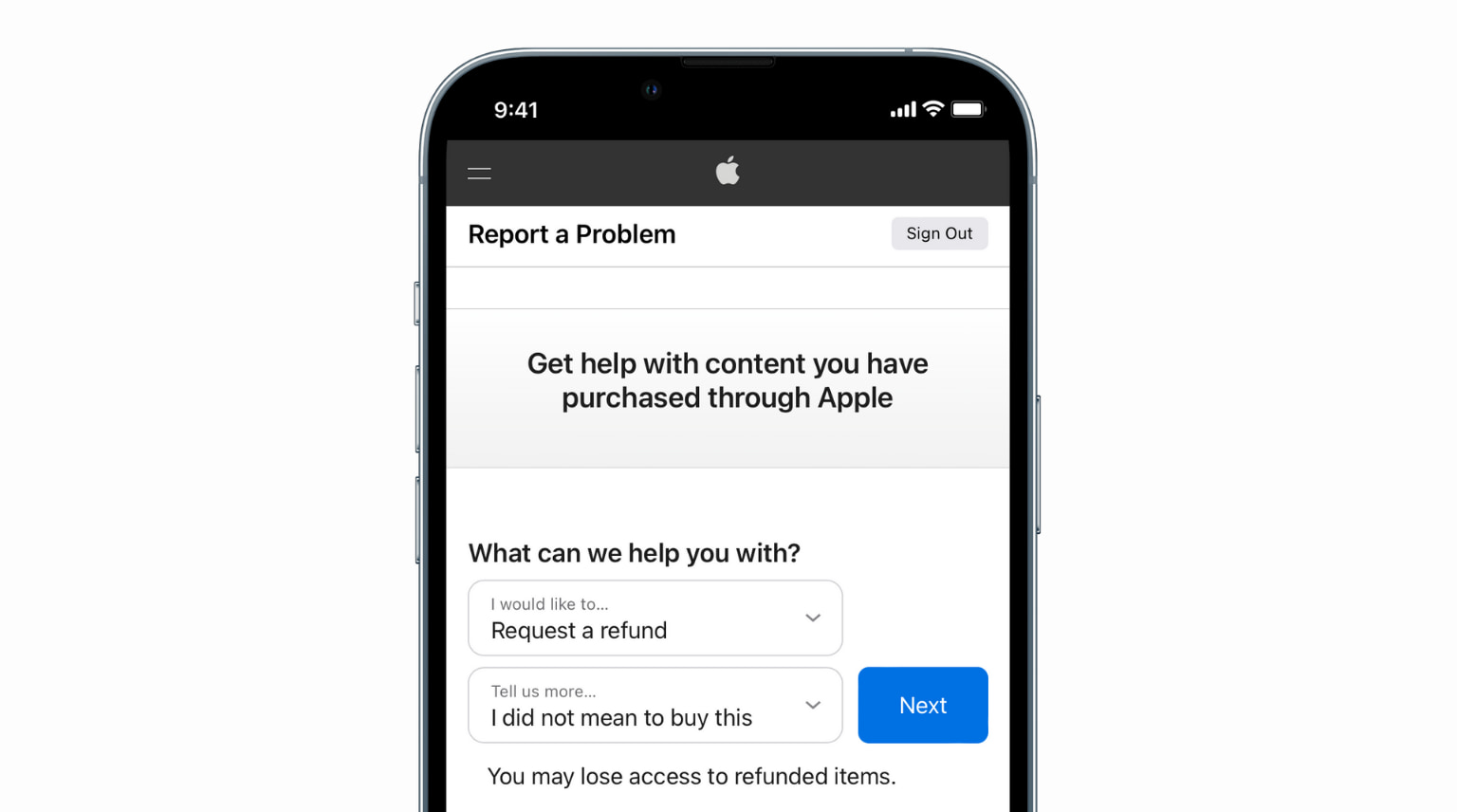 go to reportaproblem apple com