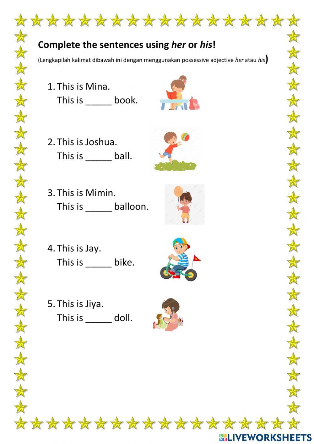 possessive adjective worksheet for grade 1