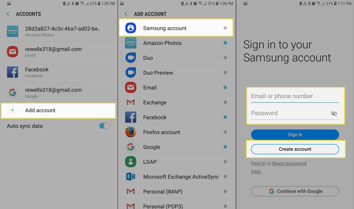 create samsung account