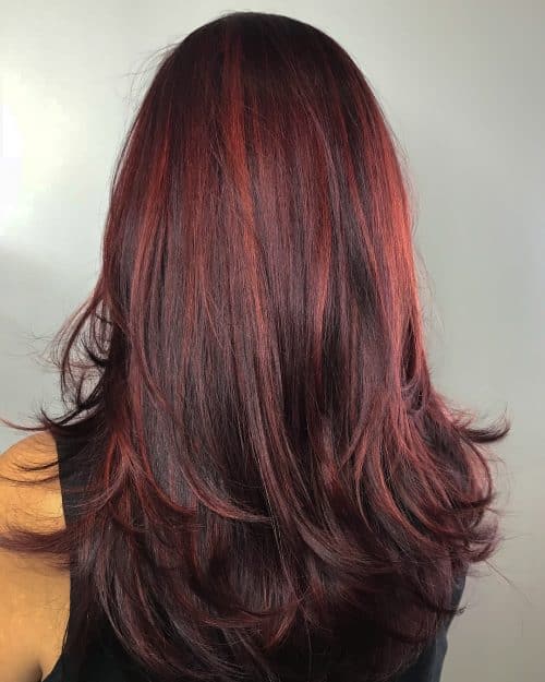 red and brown highlights in brown hair