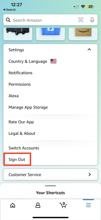 log out amazon app