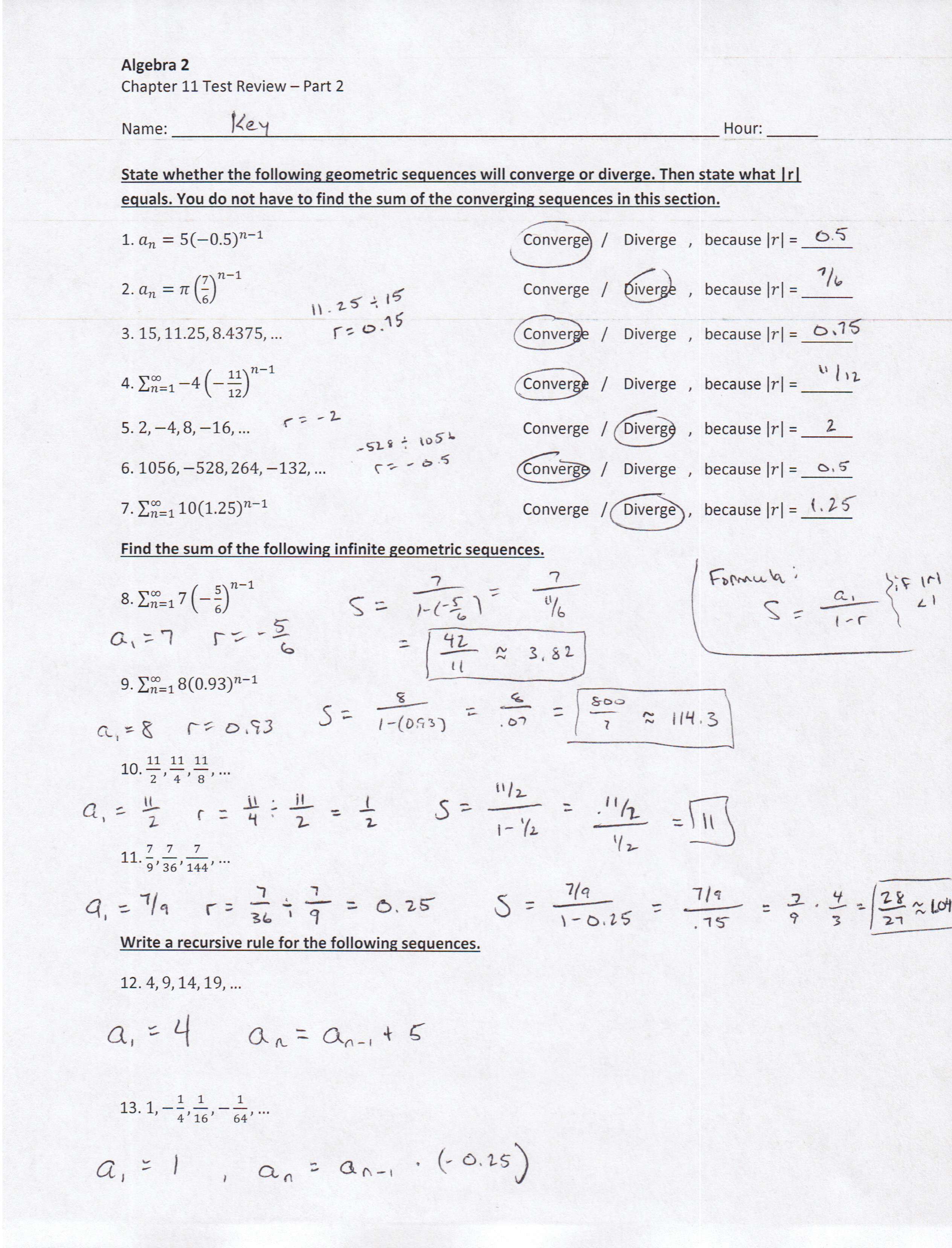 algebra 2 worksheets pdf with answer key