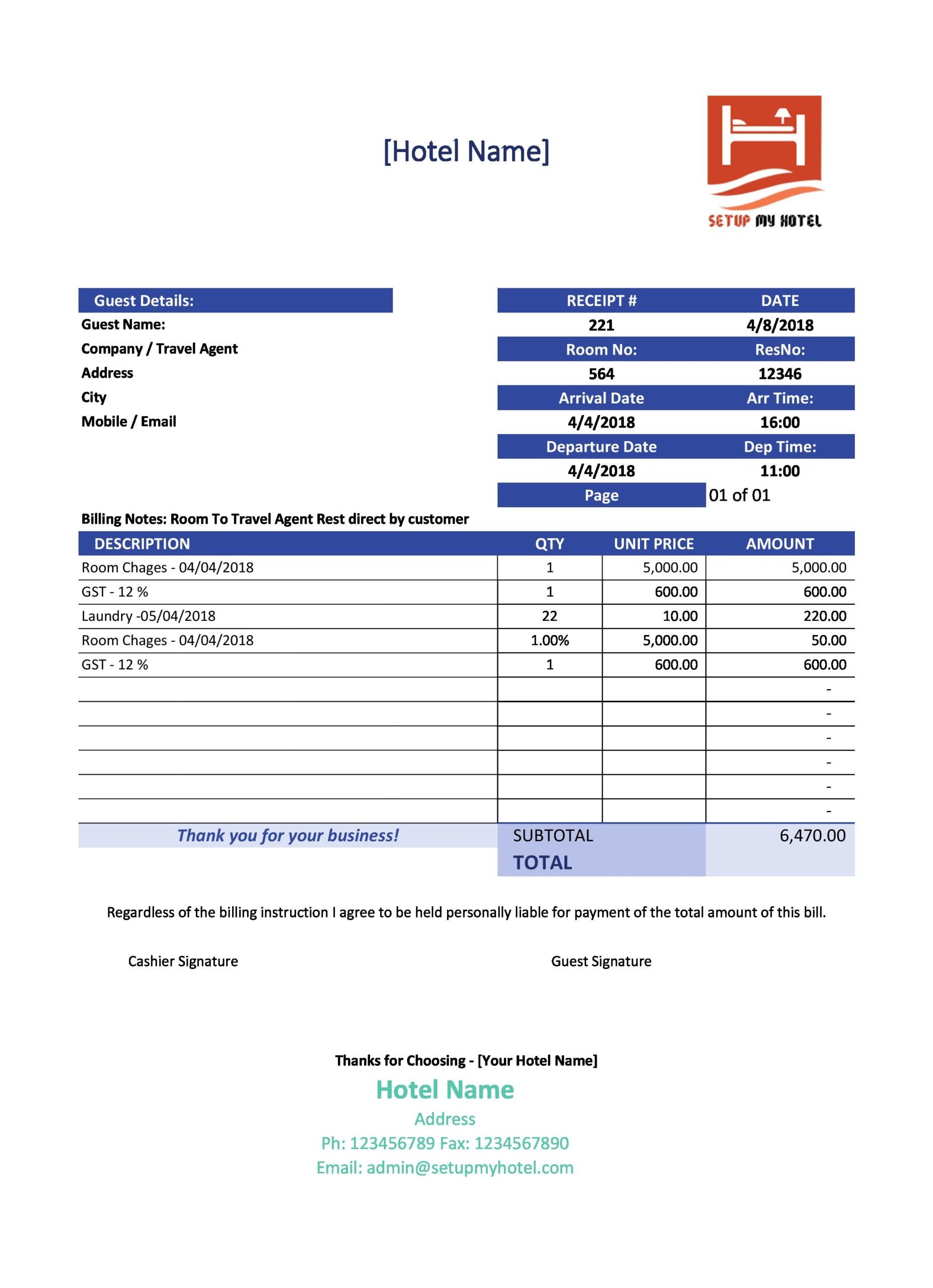 fake hotel receipt