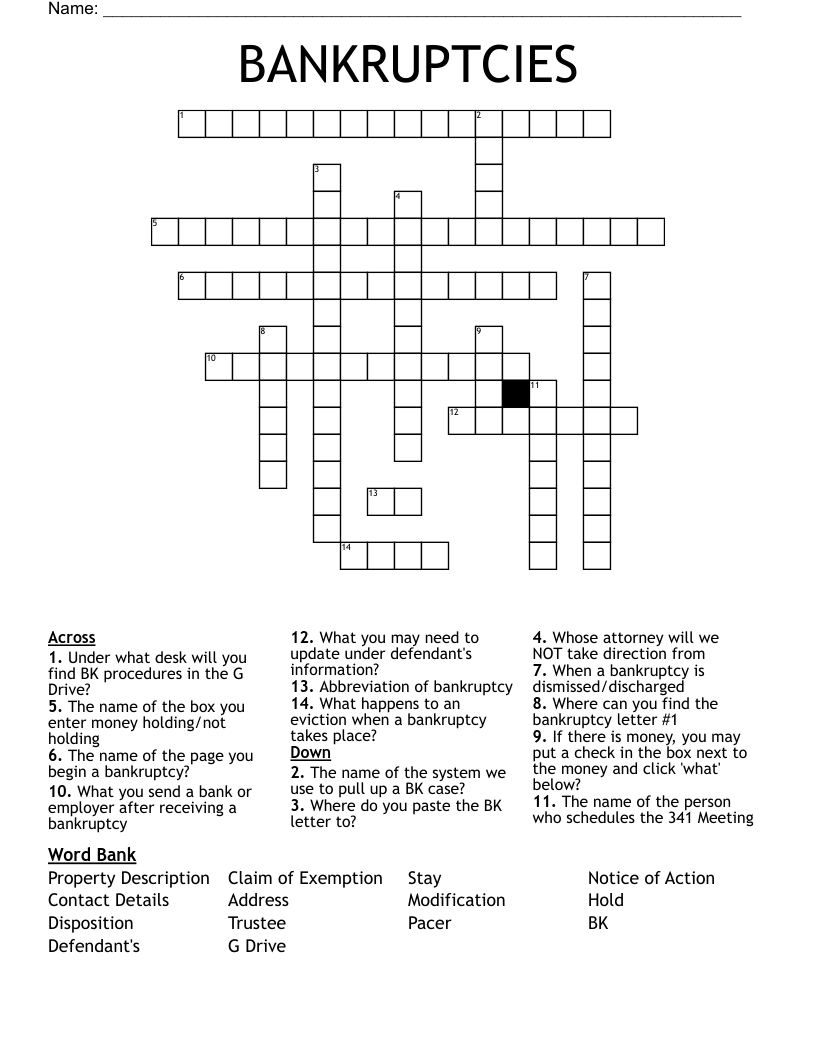 bankruptcy crossword