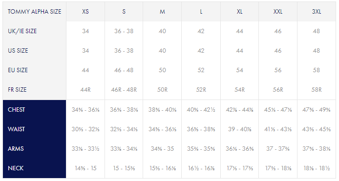 size chart for tommy hilfiger