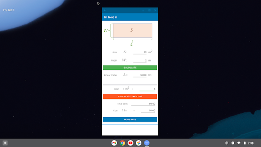 convert m2 to linear meters calculator