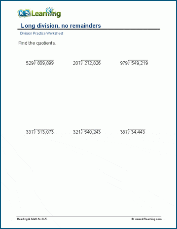 dividing large numbers worksheets