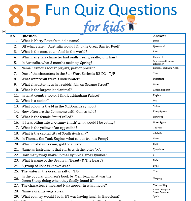 quiz questions for 9 11 year olds