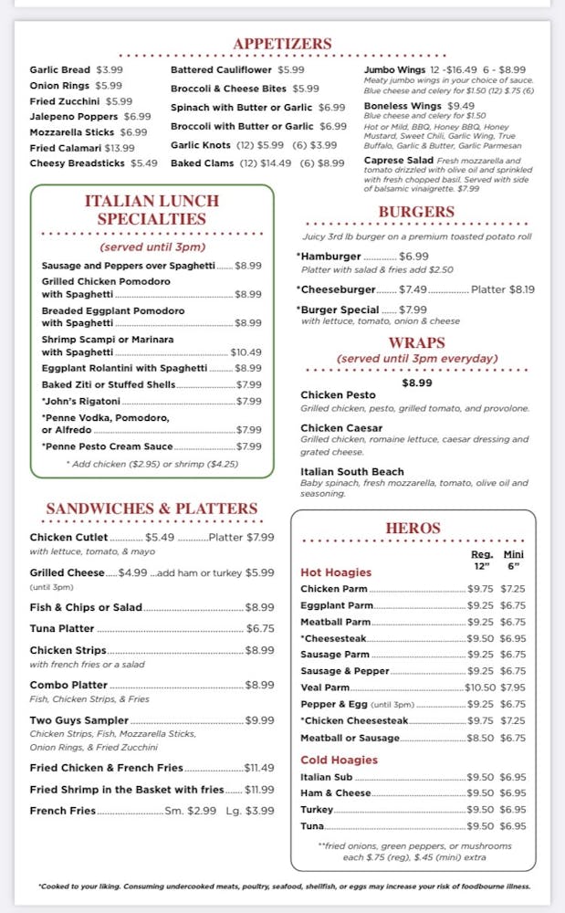 two guys from italy menu