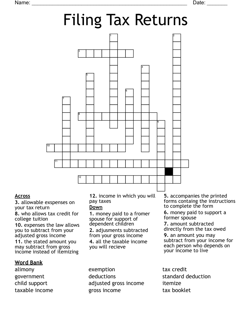 entry on a tax form crossword