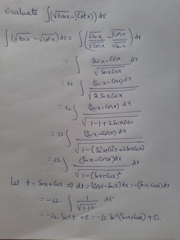 integration of tanx cotx