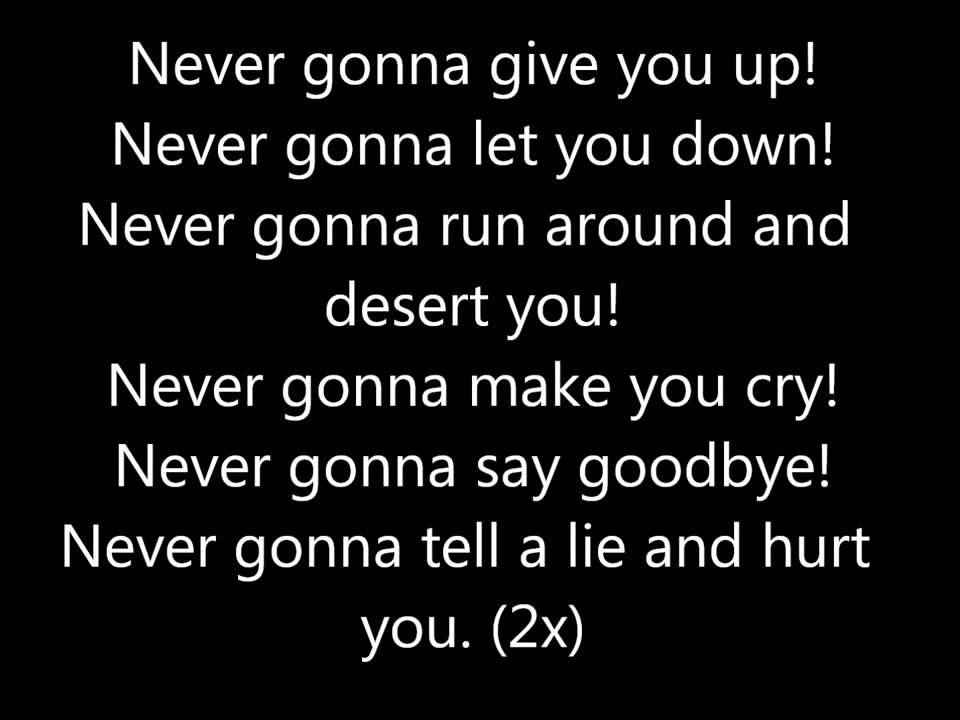 never gonna up lyrics