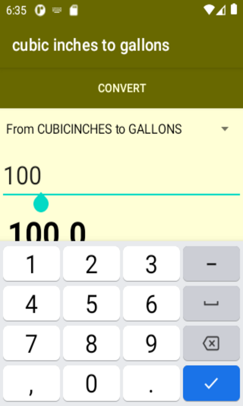 cubic inches to gallons converter