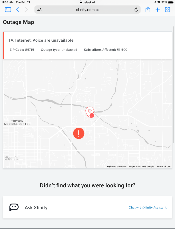 xfinity outage map