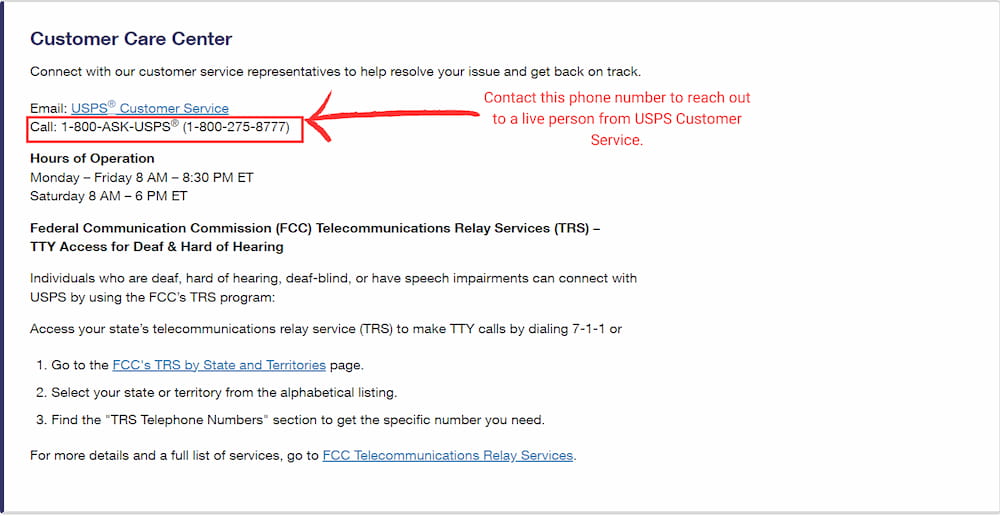 usps calling number