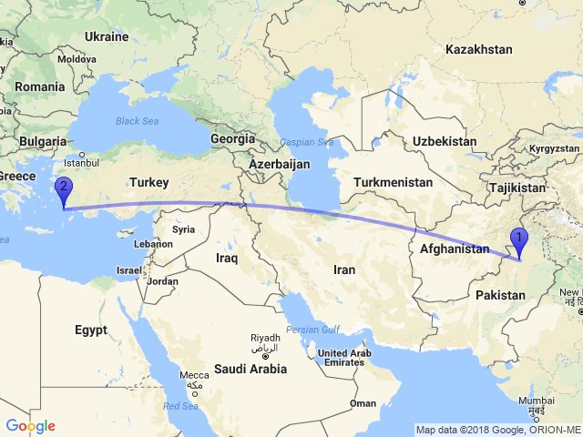 dubai to pakistan distance