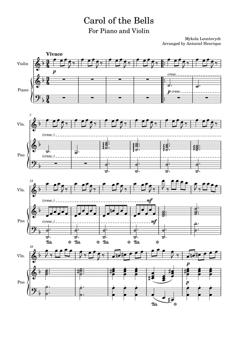 carol of the bells partitura piano