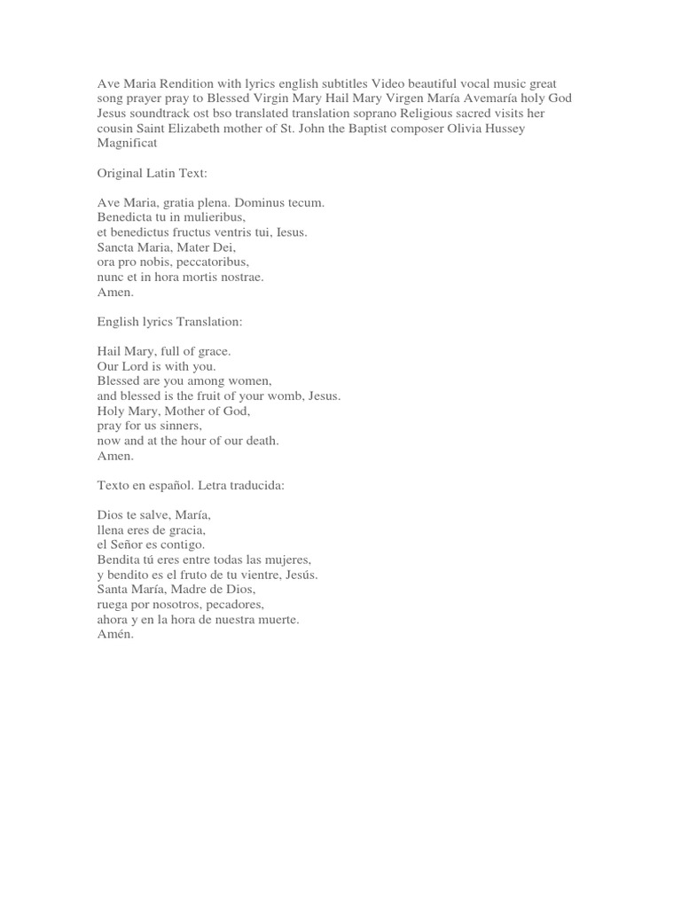 ave maria lyrics translation in english