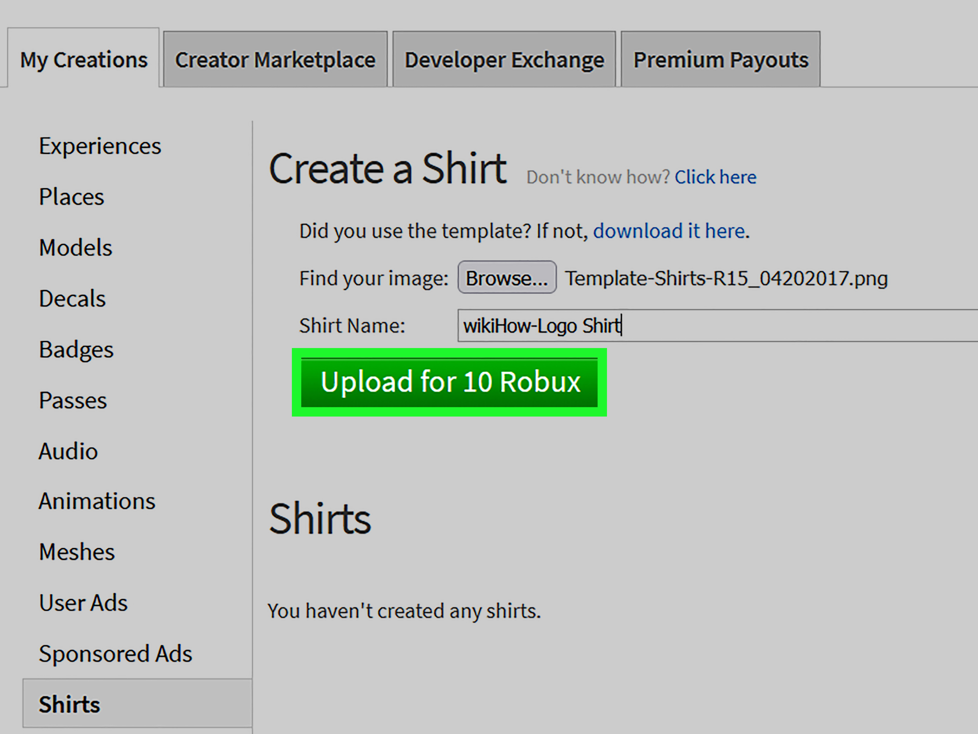 how to make a shirt on roblox