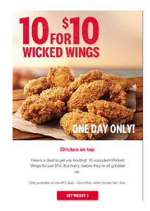 kfc 10 wicked wings price