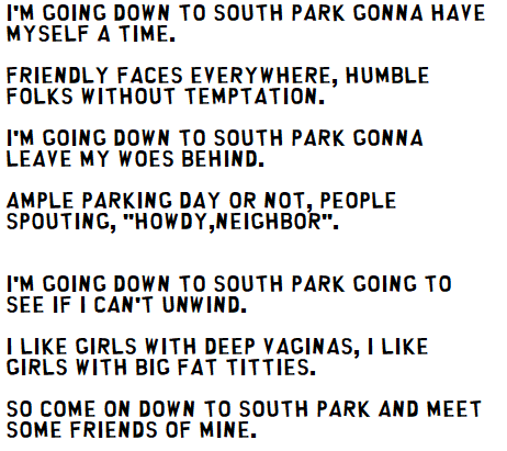 south park song lyrics