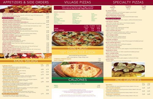 village pizza blakely menu