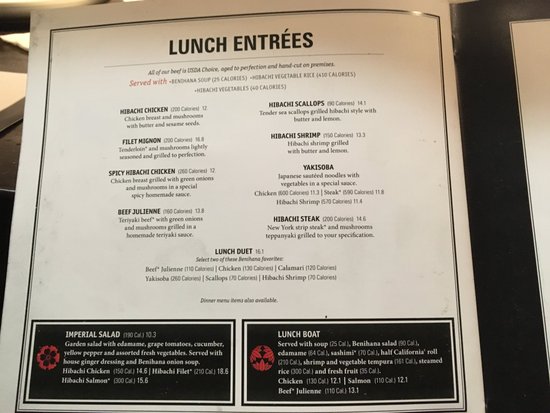 benihana to go menu