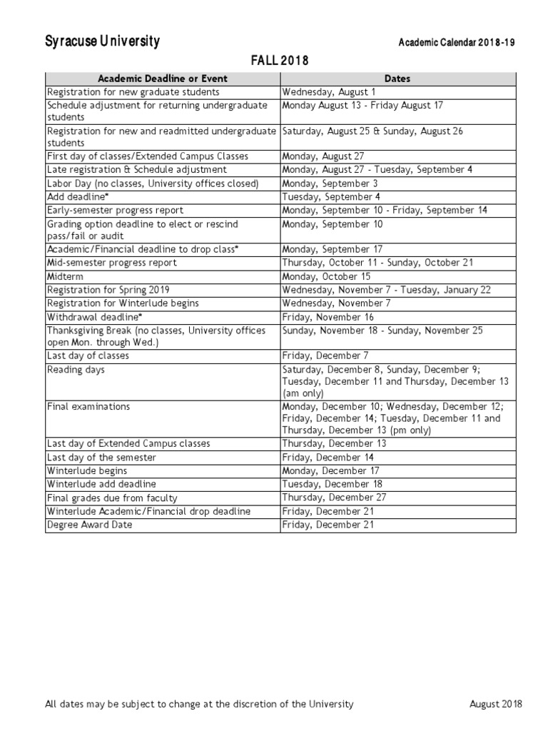 syracuse u academic calendar