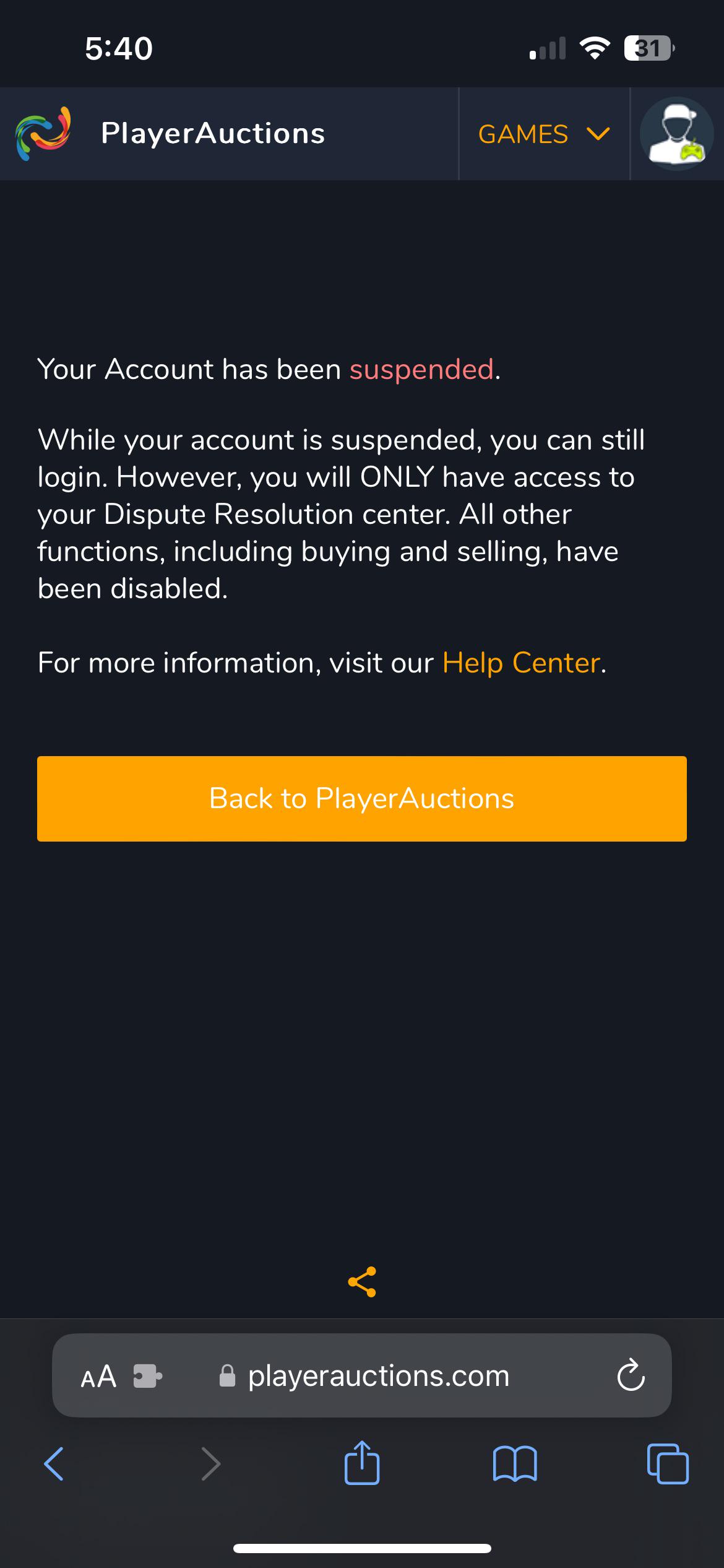 why is my playerauctions account suspended