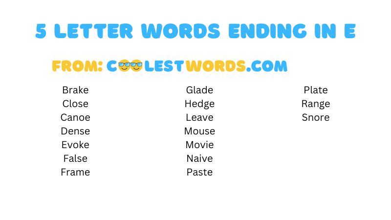 5 letter words ending e