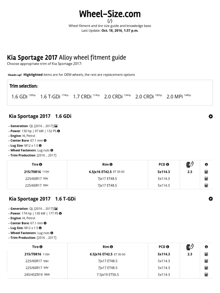 kia sportage tire size