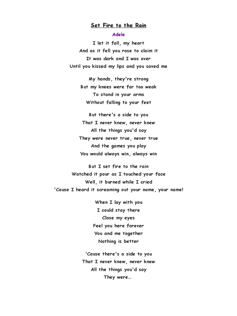 set fire to the rain lyrics