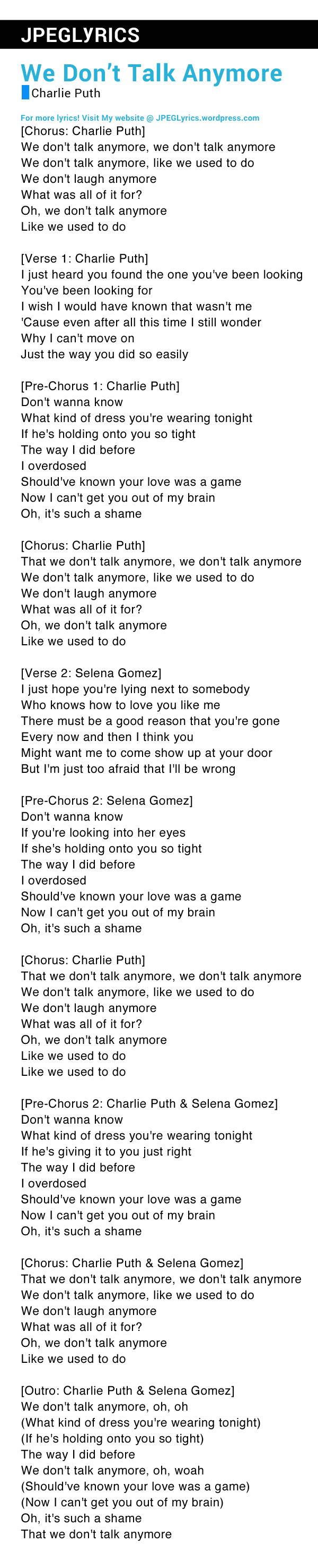 we don t talk anymore lyrics in english