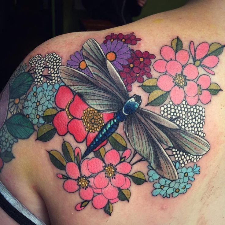 dragonfly and flower tattoos