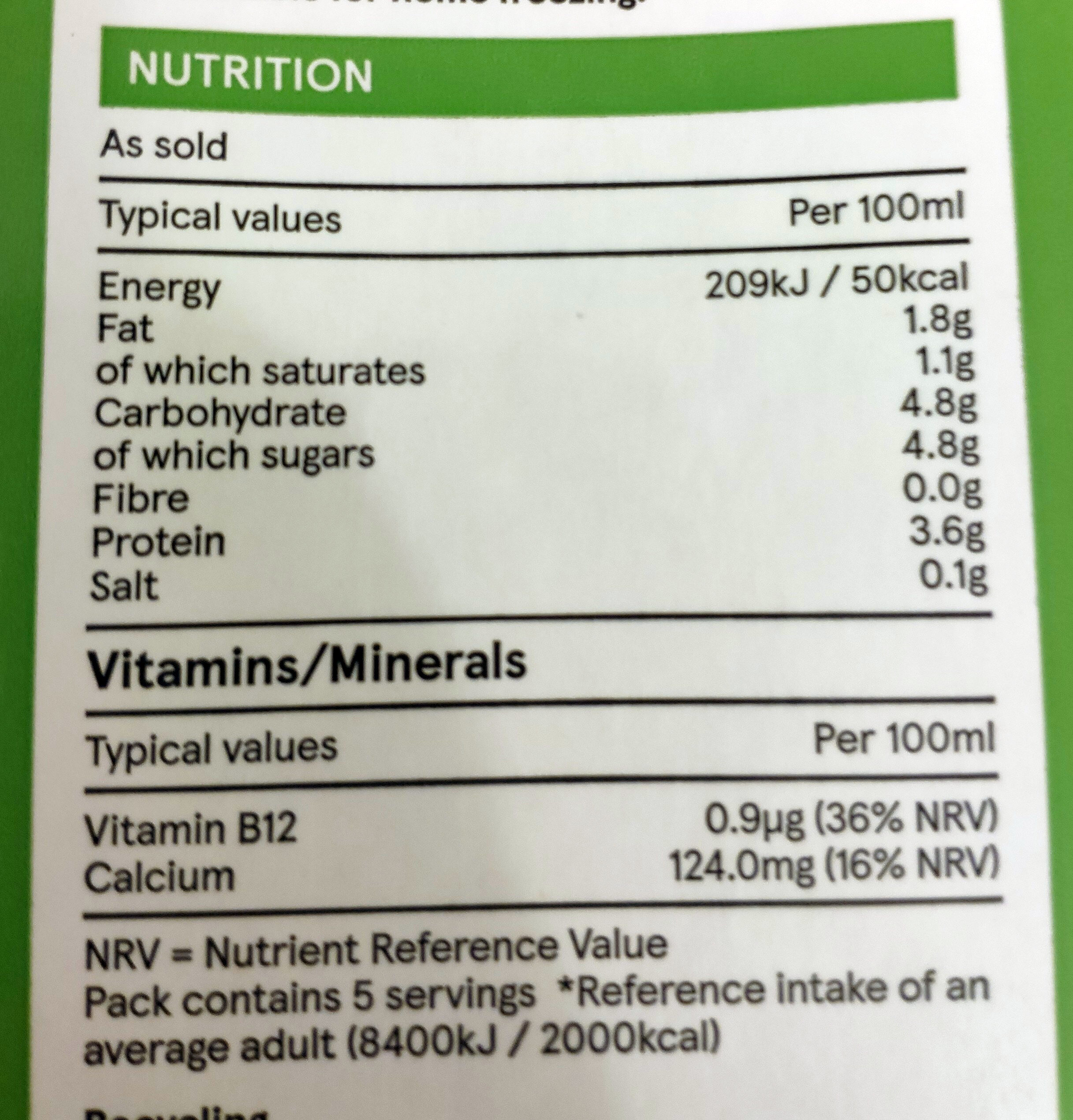 semi skimmed milk nutrition facts