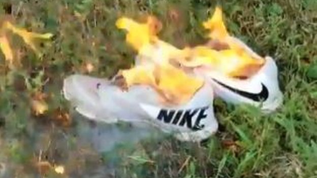 burning nike shoes