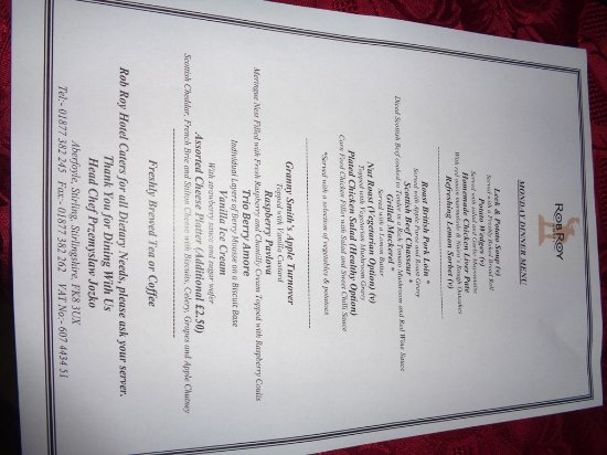 rob roy hotel menu