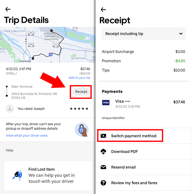 uber change payment method