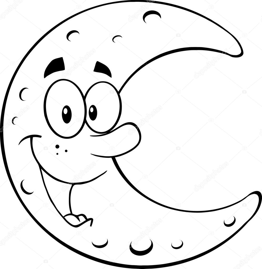 black and white clipart of moon