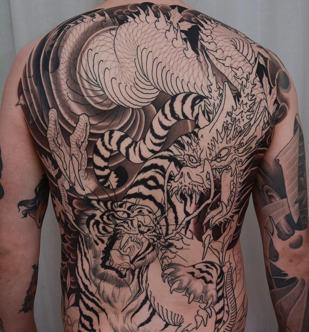 tiger and dragon back tattoo