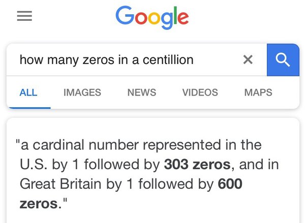 how many zeros are in a centillion