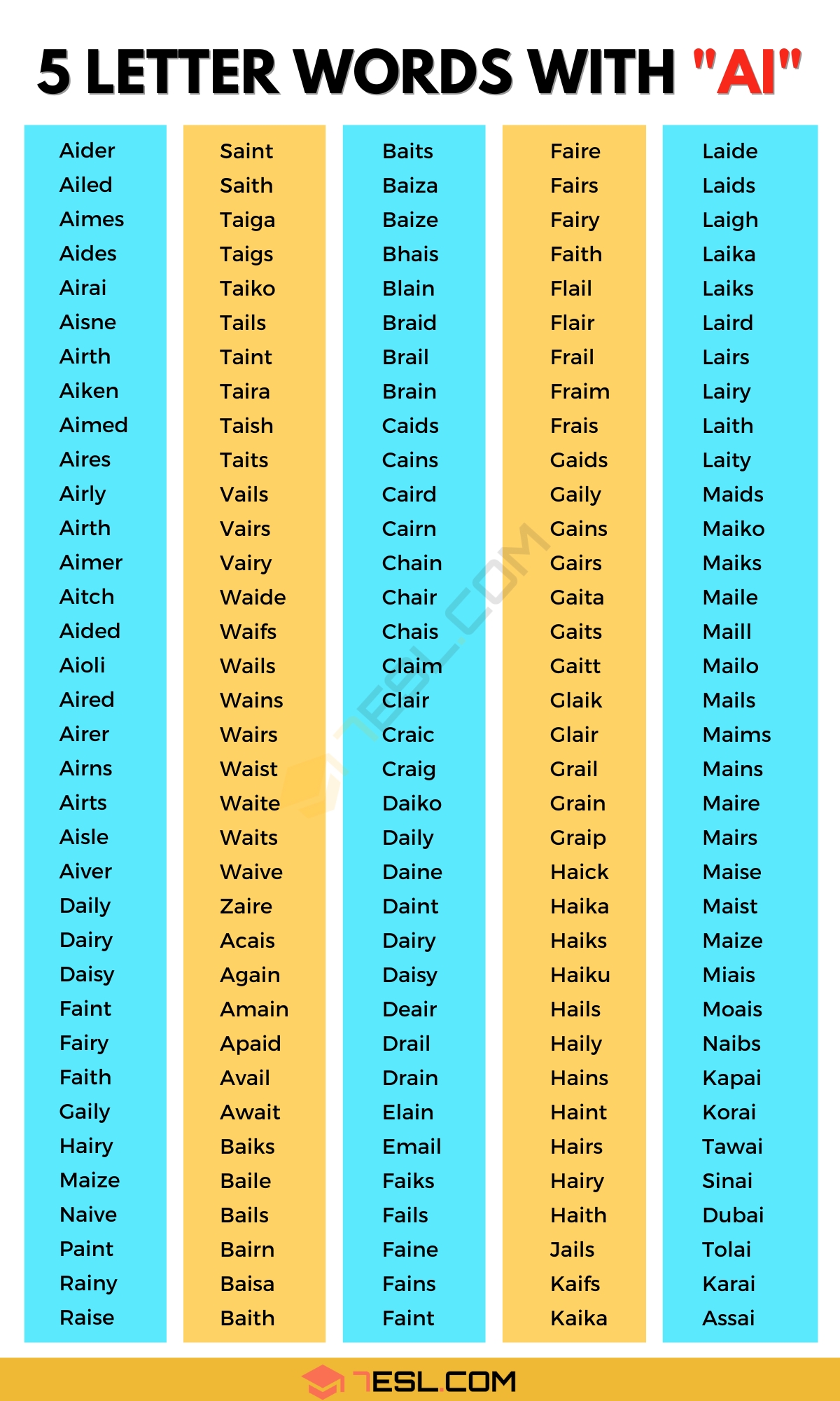 5 letter words containing a i