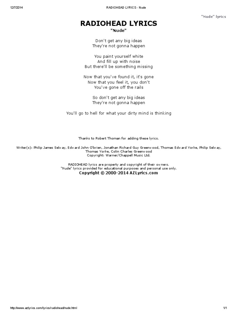radiohead nude lyrics