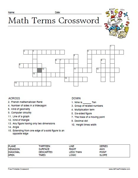 crossword puzzle with mathematical terms