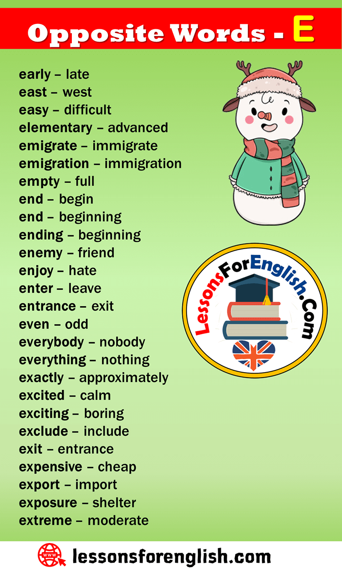 antonyms of e