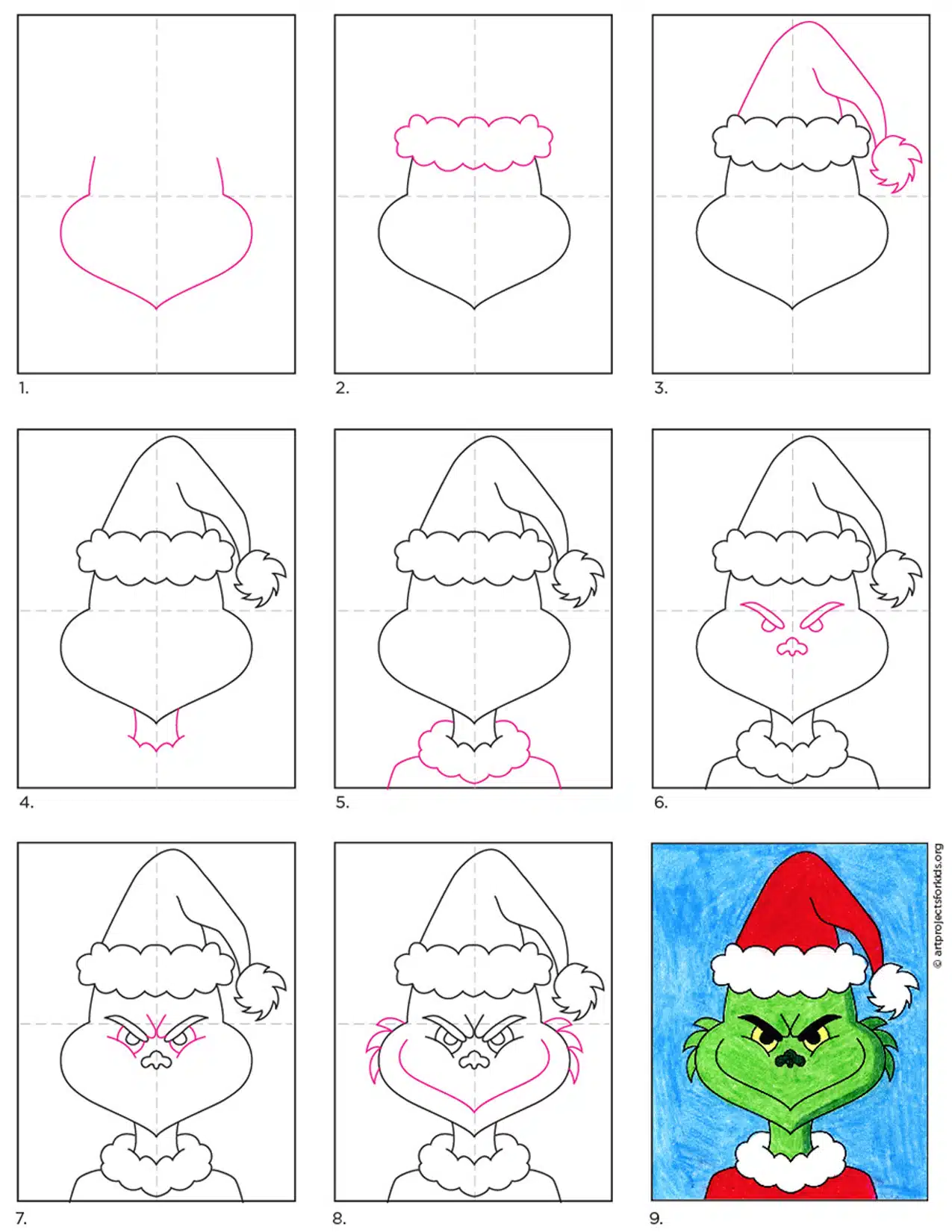 drawing the grinch step by step