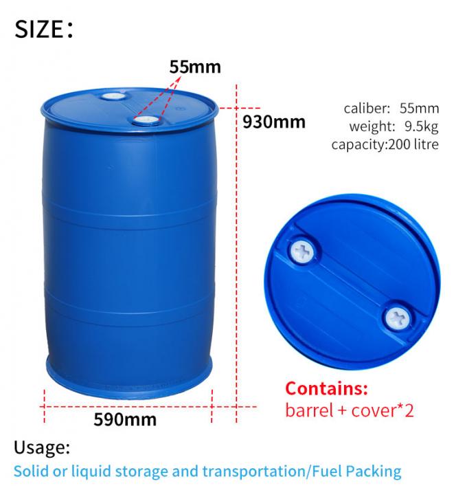 dimensions of blue plastic 55 gallon drum