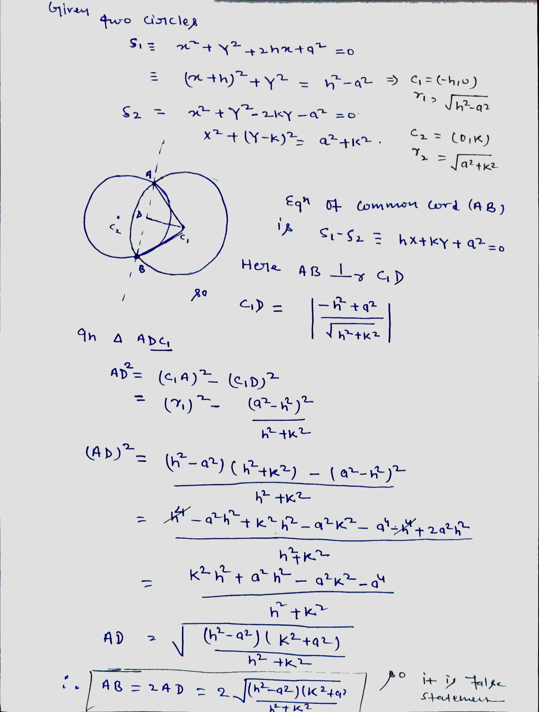common chord of two circles formula