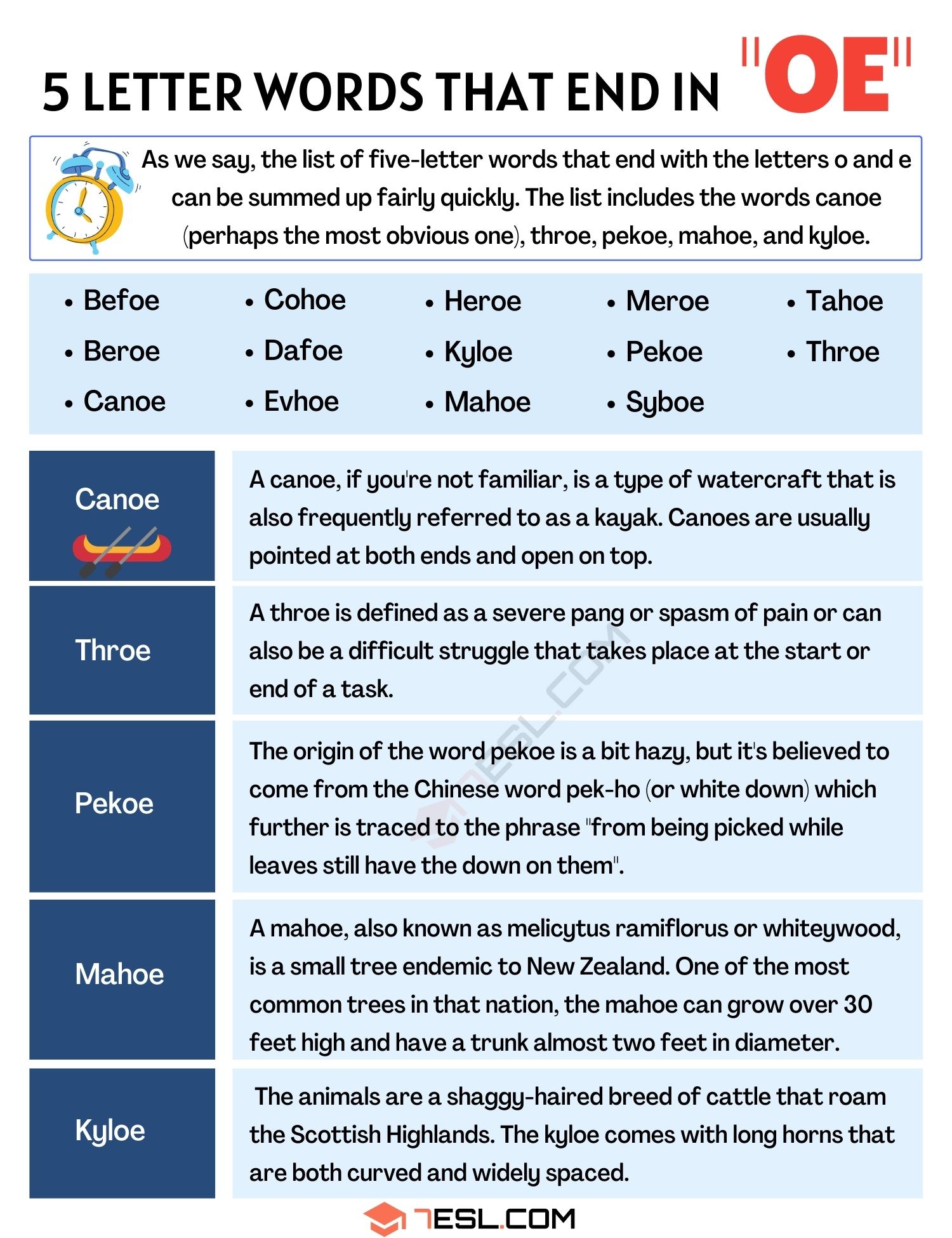 5 letter words ending oe