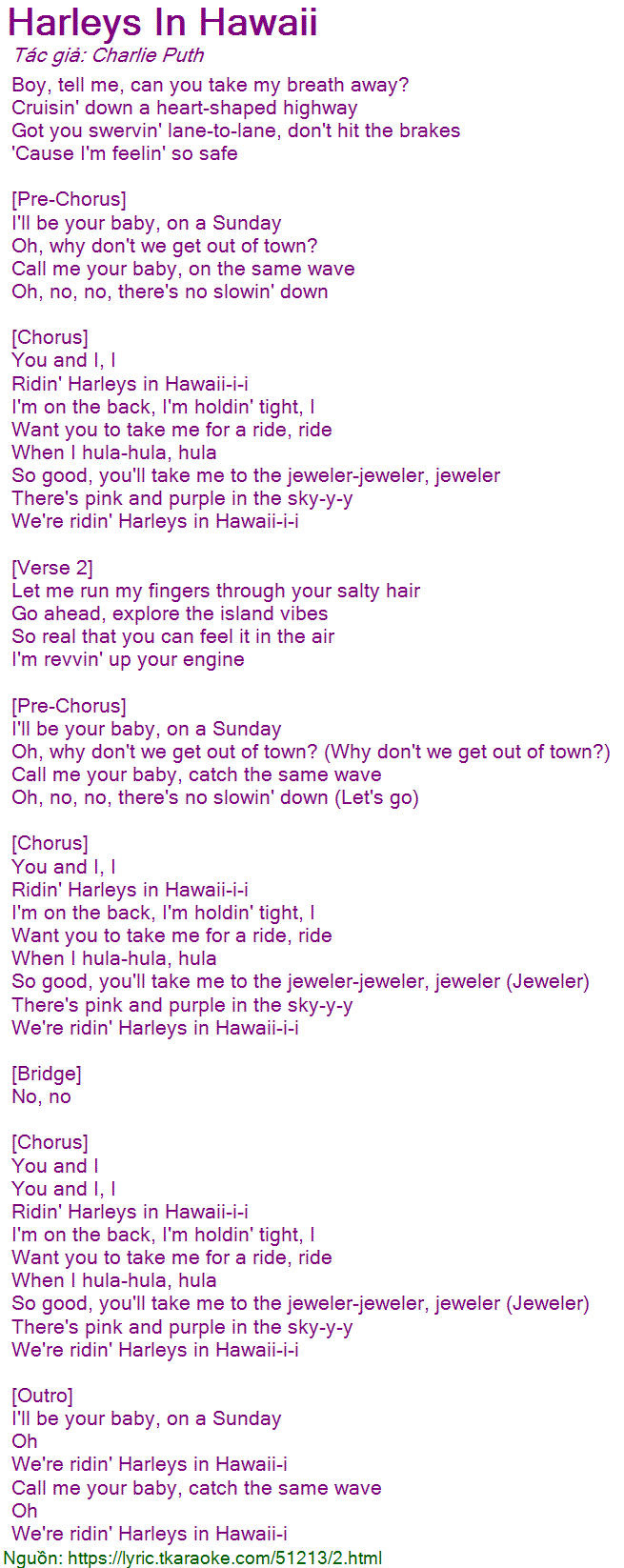 harleys in hawaii lyrics